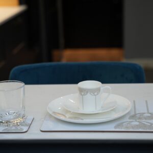 Modern white marble kitchen countertop featuring the Blackwell range.