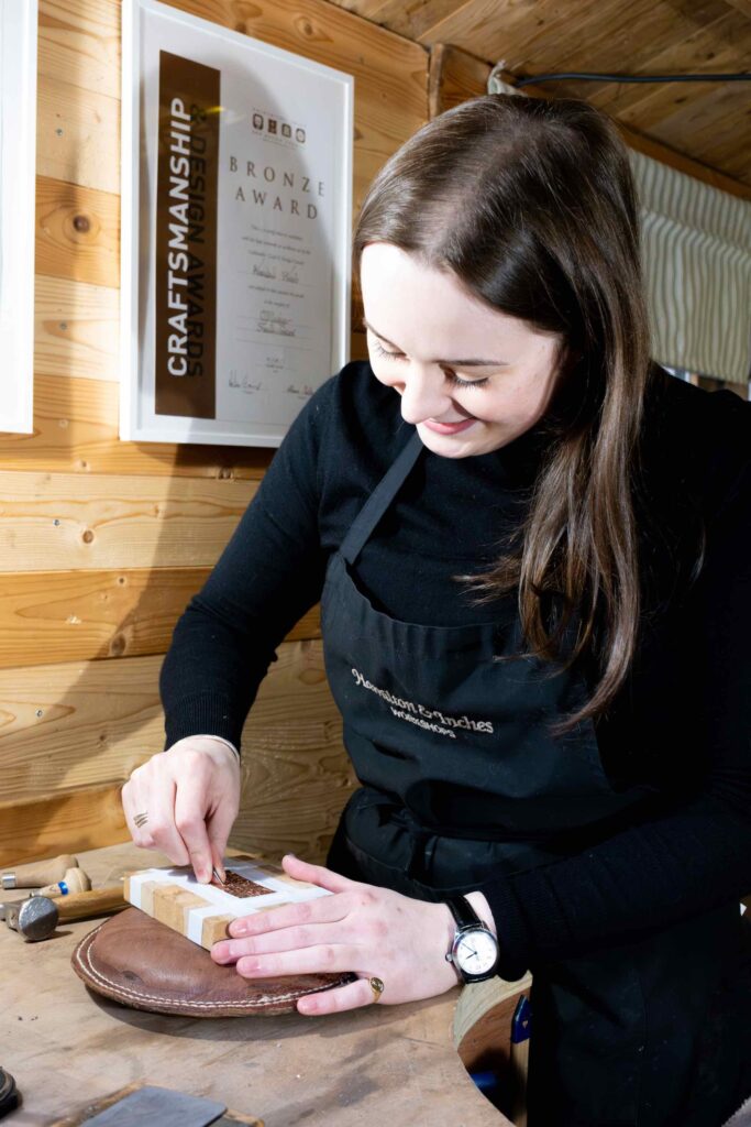 Silvermaker, Annabel Hood, hard at work in her studio in Edinburgh.