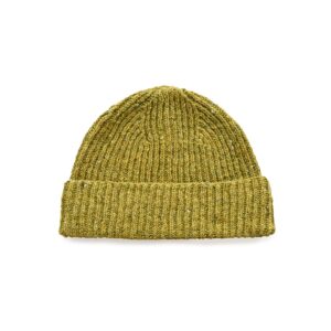 Lime Merino Wool Beanie knitted in a springy fisherman rib stitch.