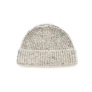 Stone beanie made using grey Irish wool.