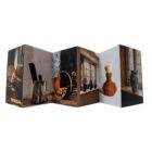 Concertina-style Useful/Beautiful postcard set unfolded to display contemporary craft artworks photographed throughout Blackwell’s interiors.